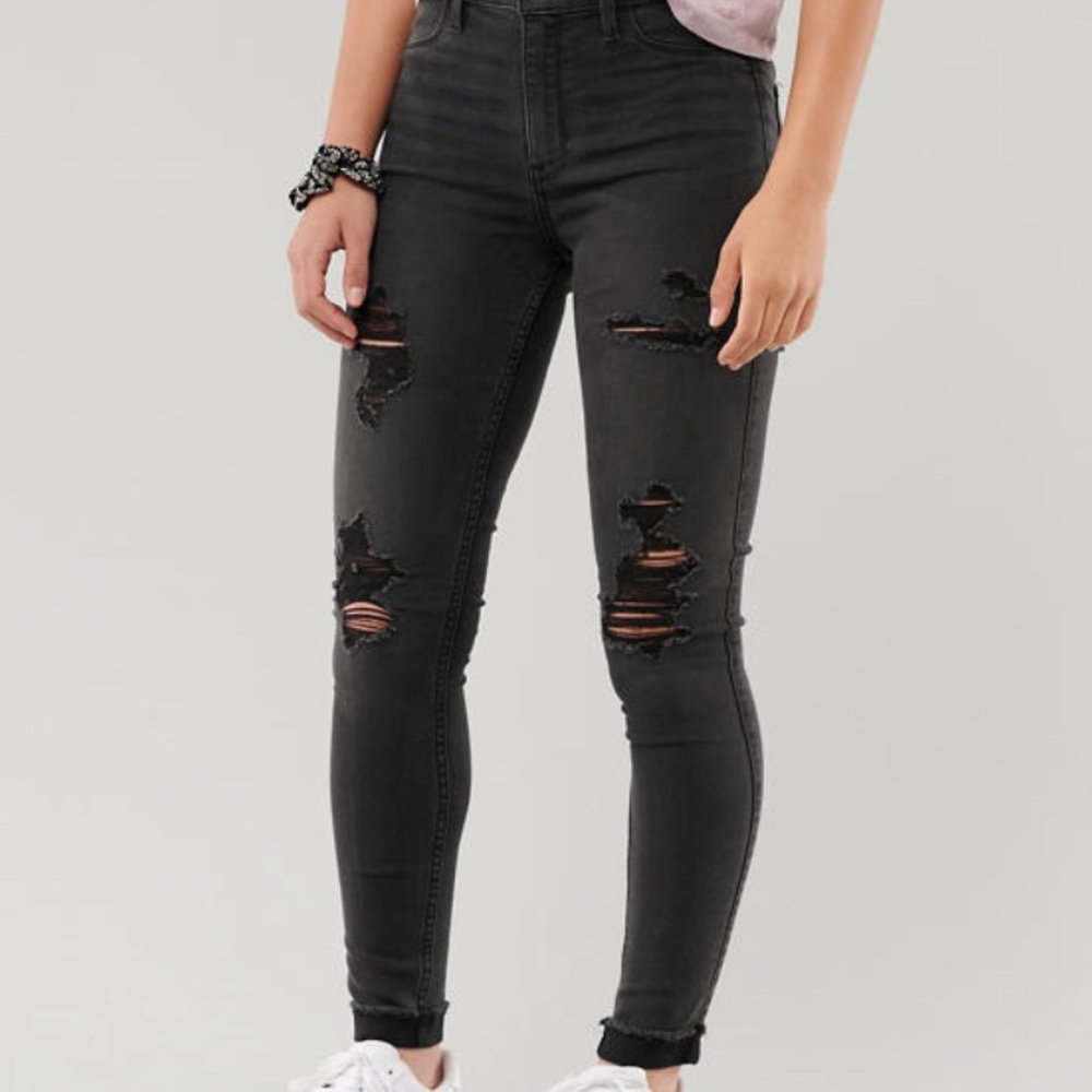 Black ripped high rise jeans